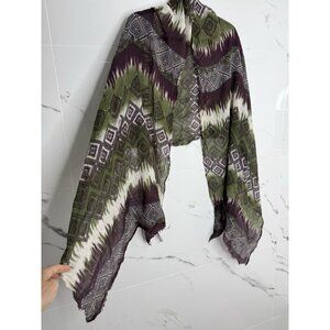 Bindya New York Cashmere Silk Purple Green Turn Lace-Scarf Wrap